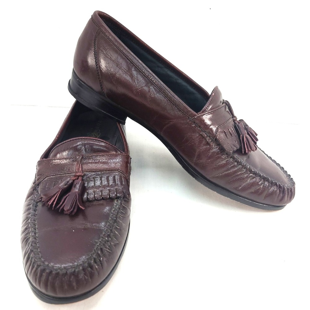 Town Craft Loafers Brown Leather Moc Round Toe Tassel Kiltie Shoes Size 8 EW